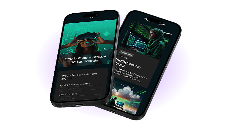 dois celulares pretos sobrepostos com sombra roxa abaixo deles